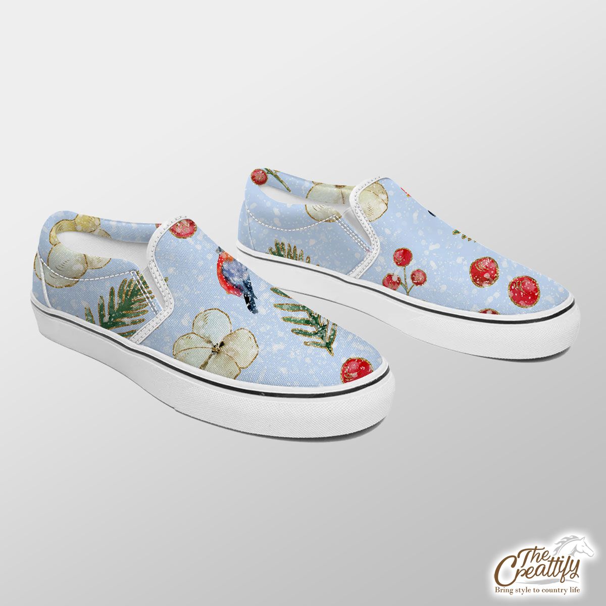 Bullfinch With Cotton And Thuja Pattern Slip On Sneakers