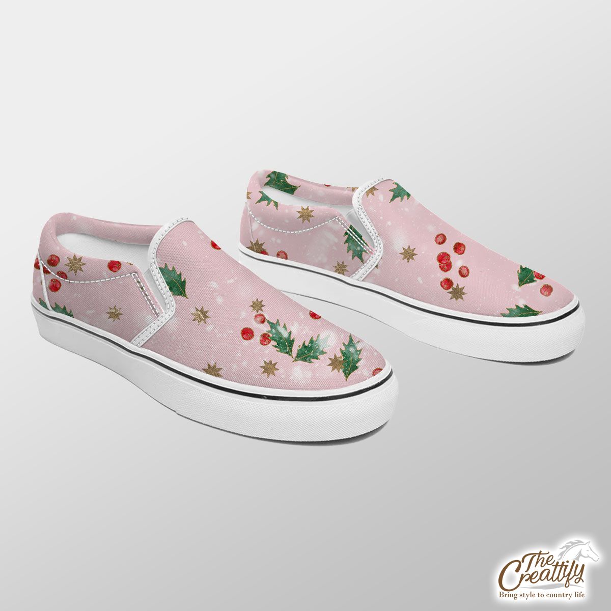 Holly Leaf With Christmas Star Pattern Slip On Sneakers