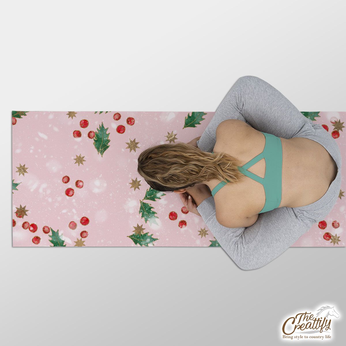 Holly Leaf With Christmas Star Pattern Yoga Mat