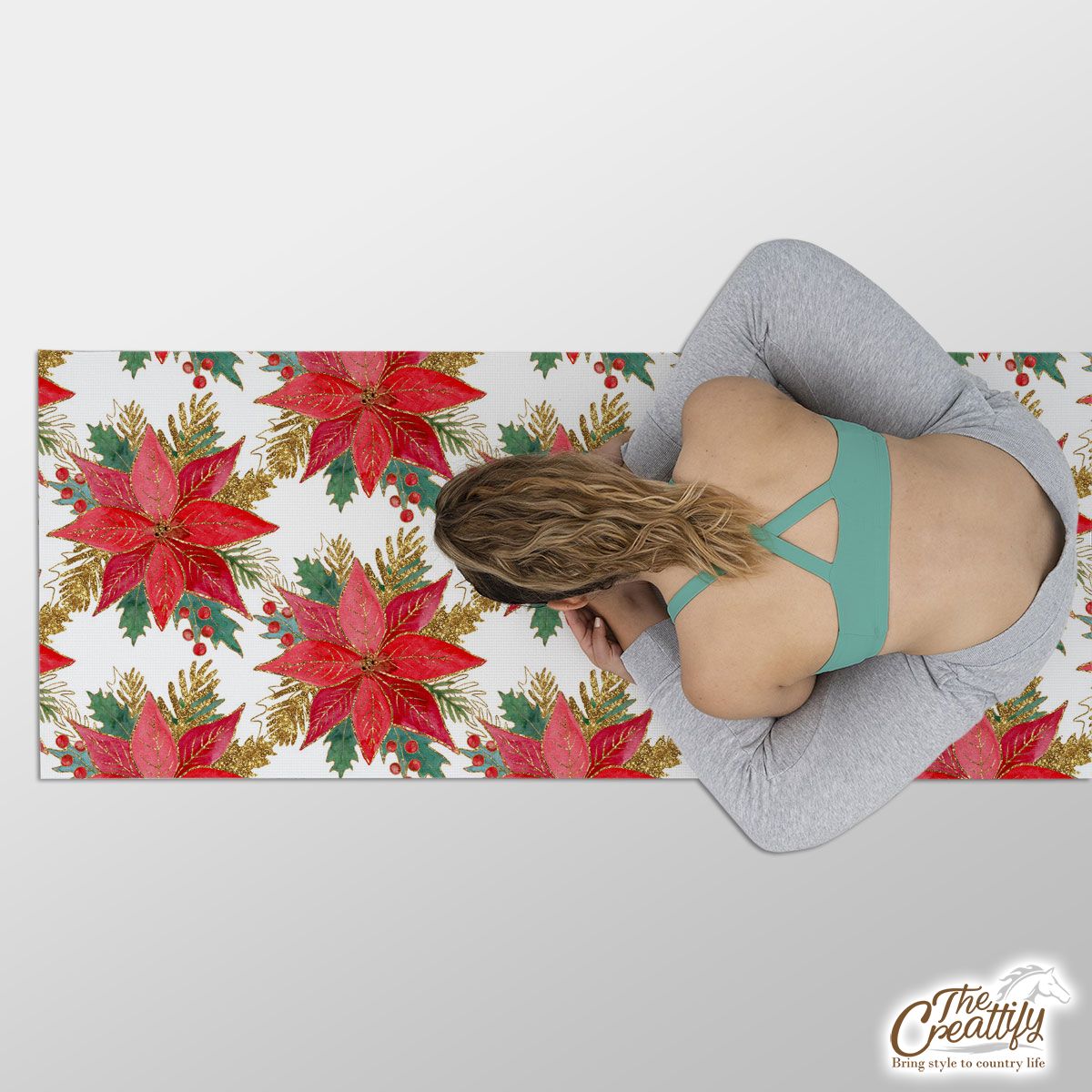 Poinsettias For Christmas Seamless Pattern Yoga Mat