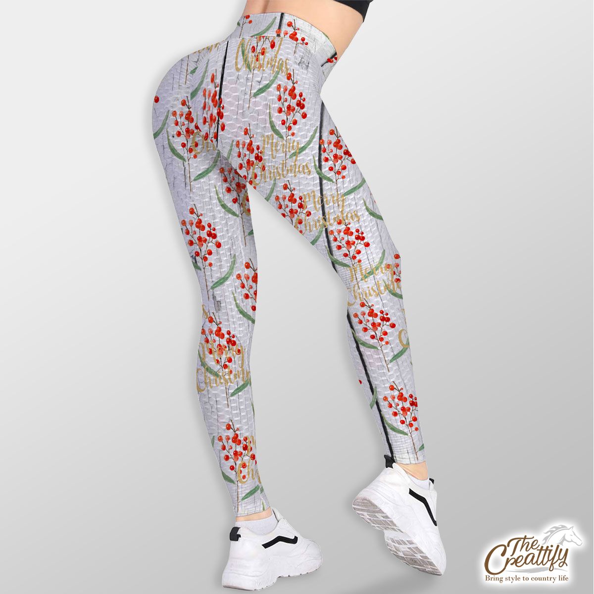 Red Berries With Merry Christmas Wishes TikTok Leggings