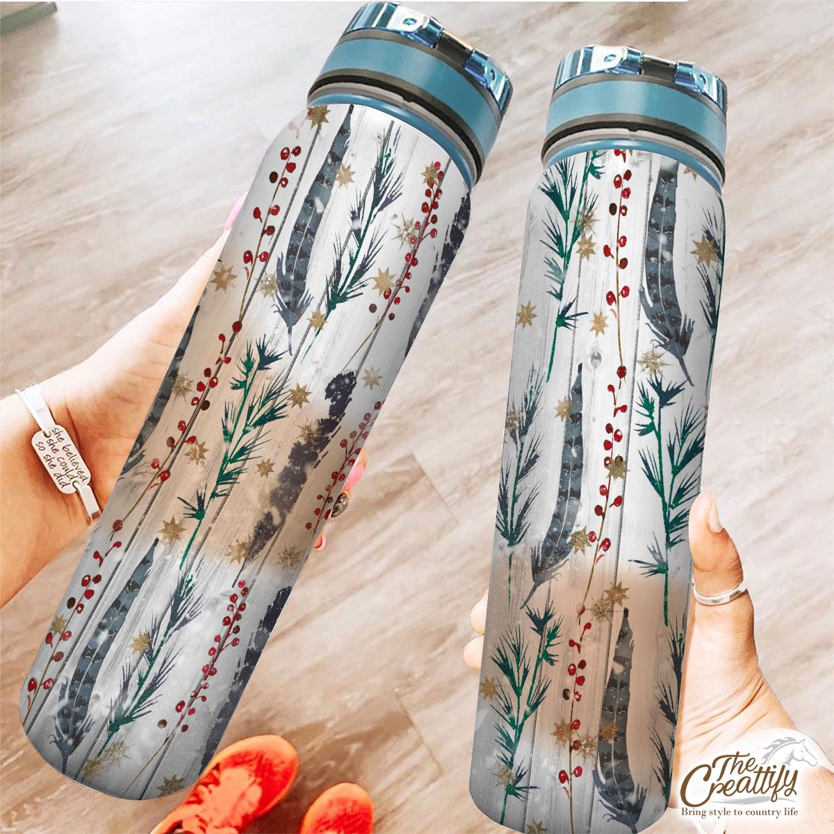 Pine Tree With Red Berries Pattern Tracker Bottle