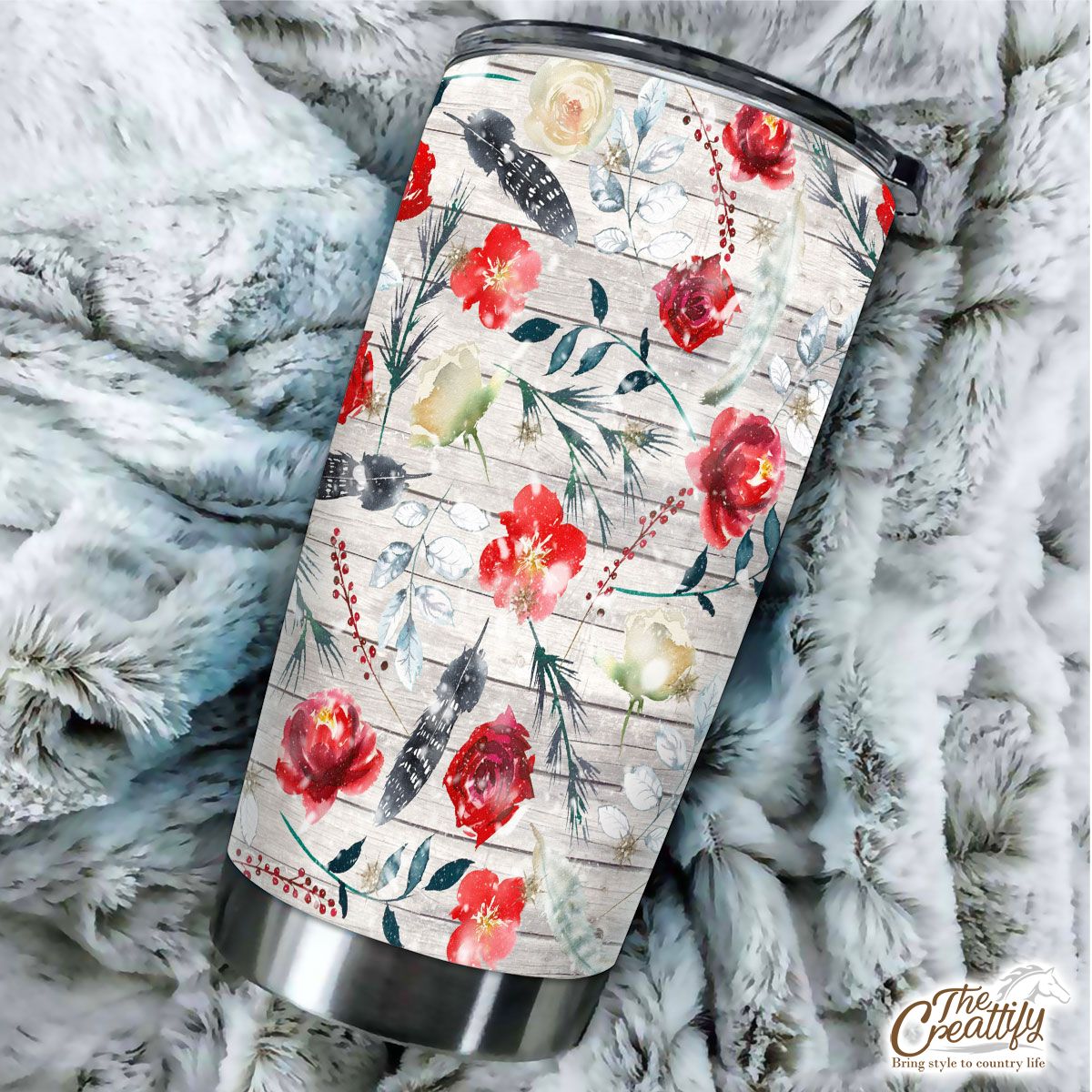 Florals With Red Berries Pattern Tumbler