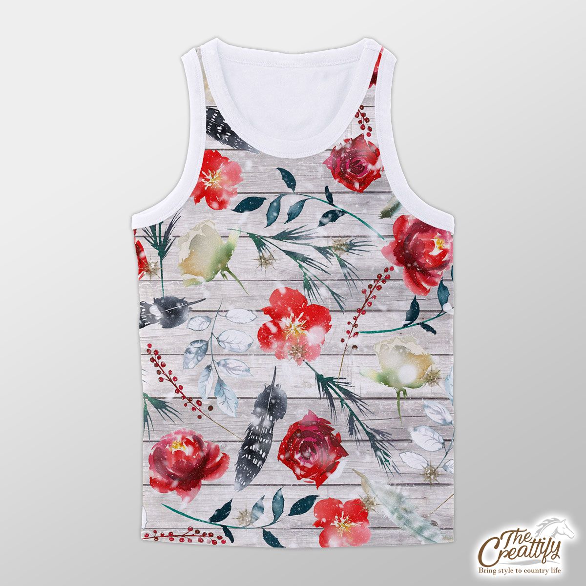 Florals With Red Berries Pattern Unisex Tank Top