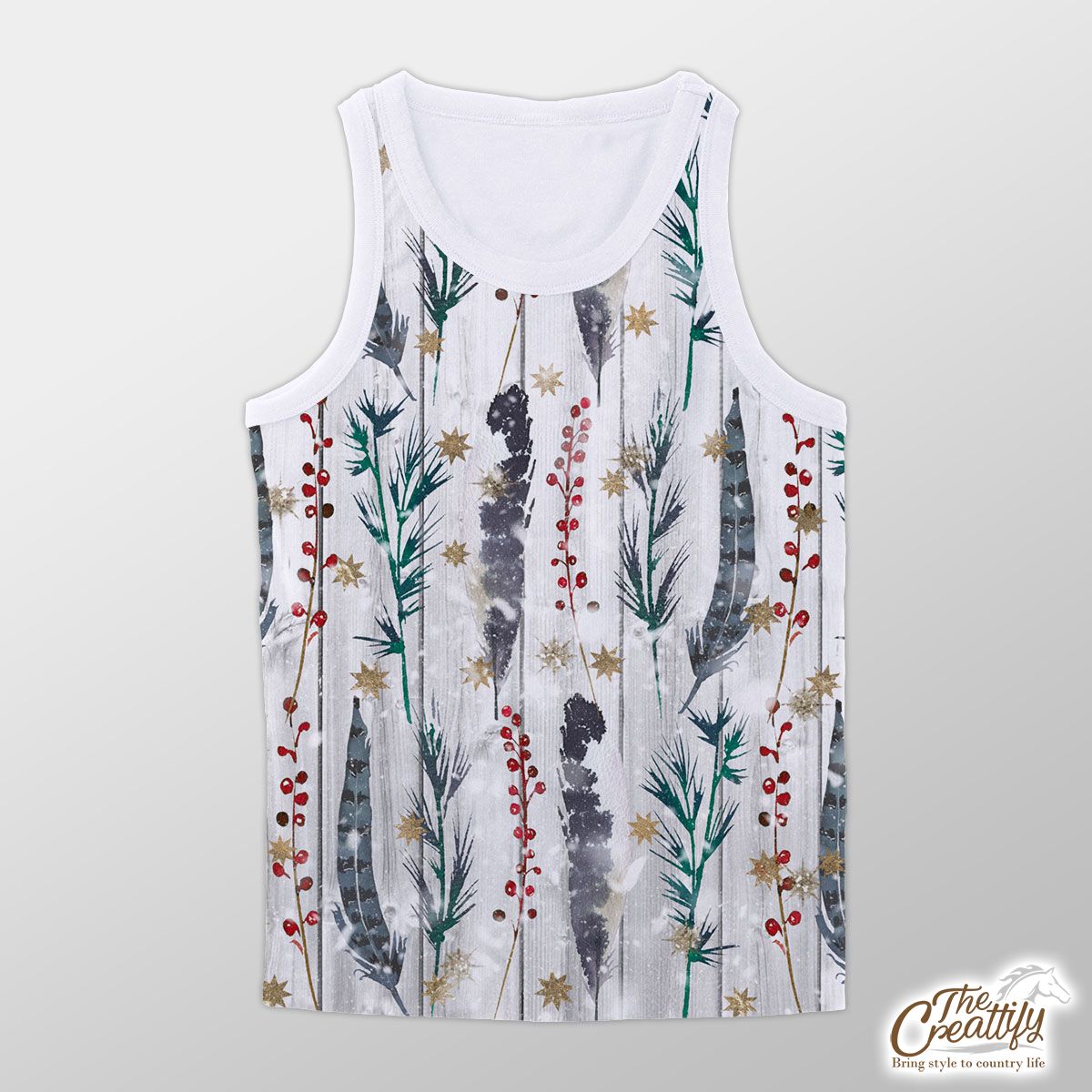 Pine Tree With Red Berries Pattern Unisex Tank Top