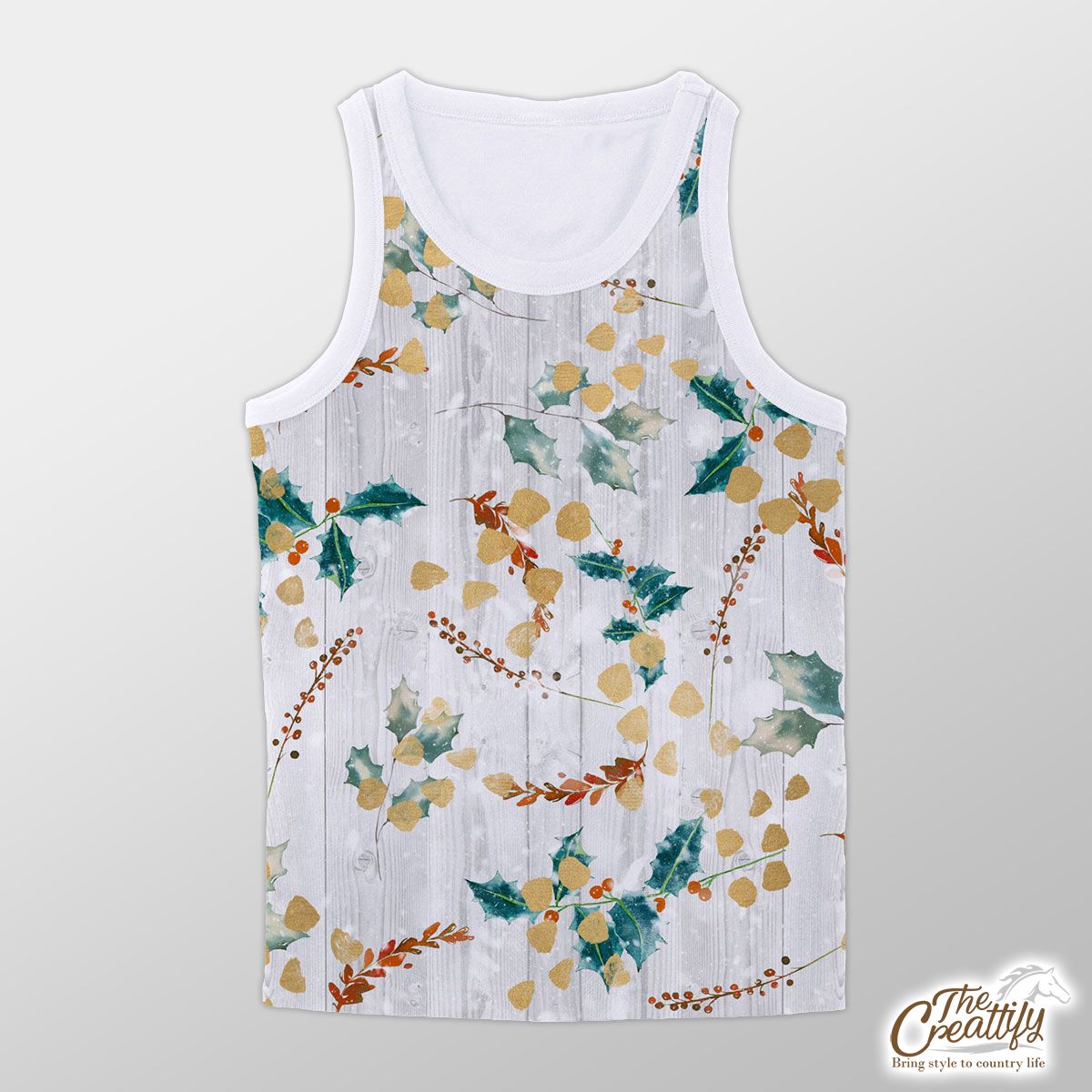 Red Berries With Holly Leaf Pattern Unisex Tank Top