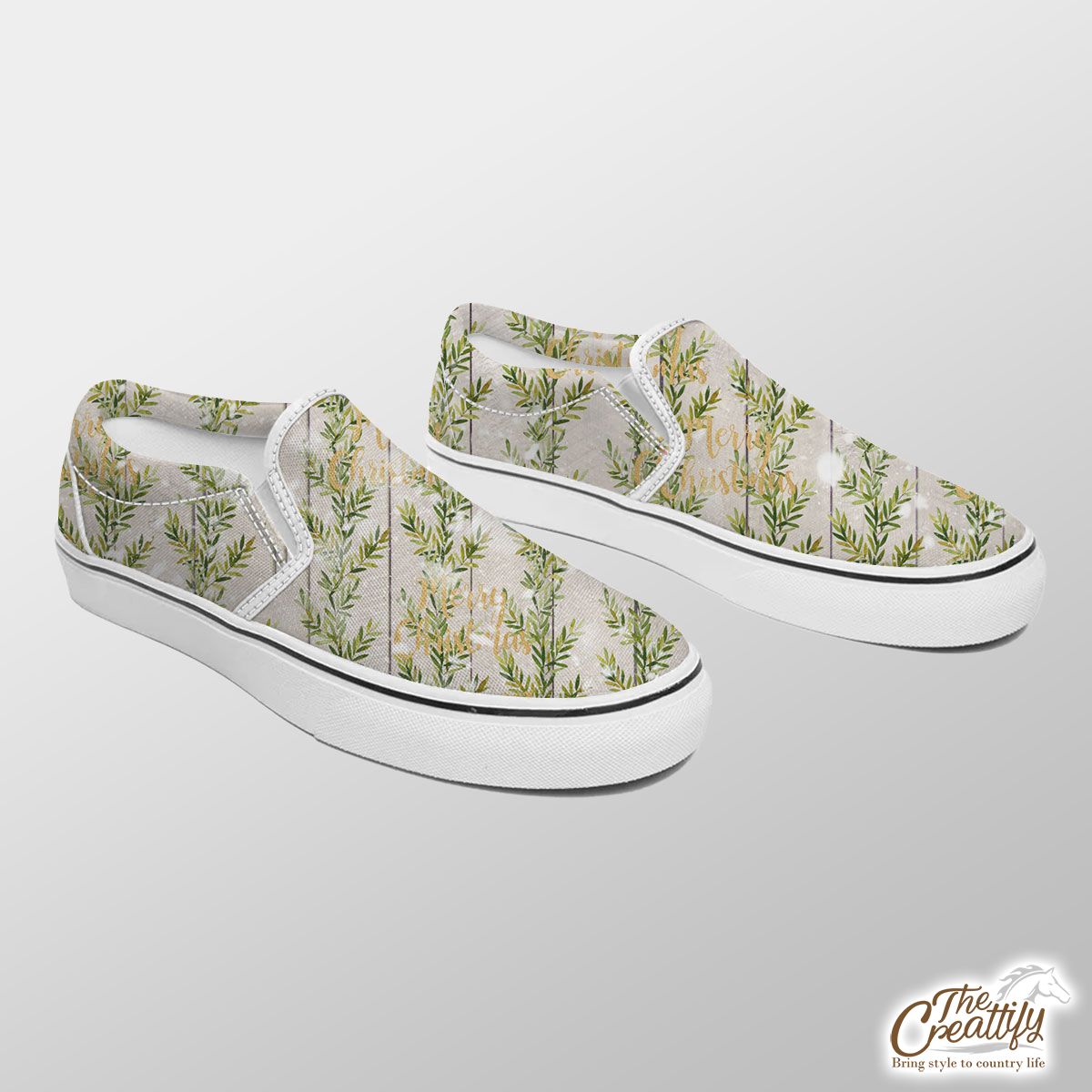 Pine Tree With Merry Christmas Wishes Slip On Sneakers