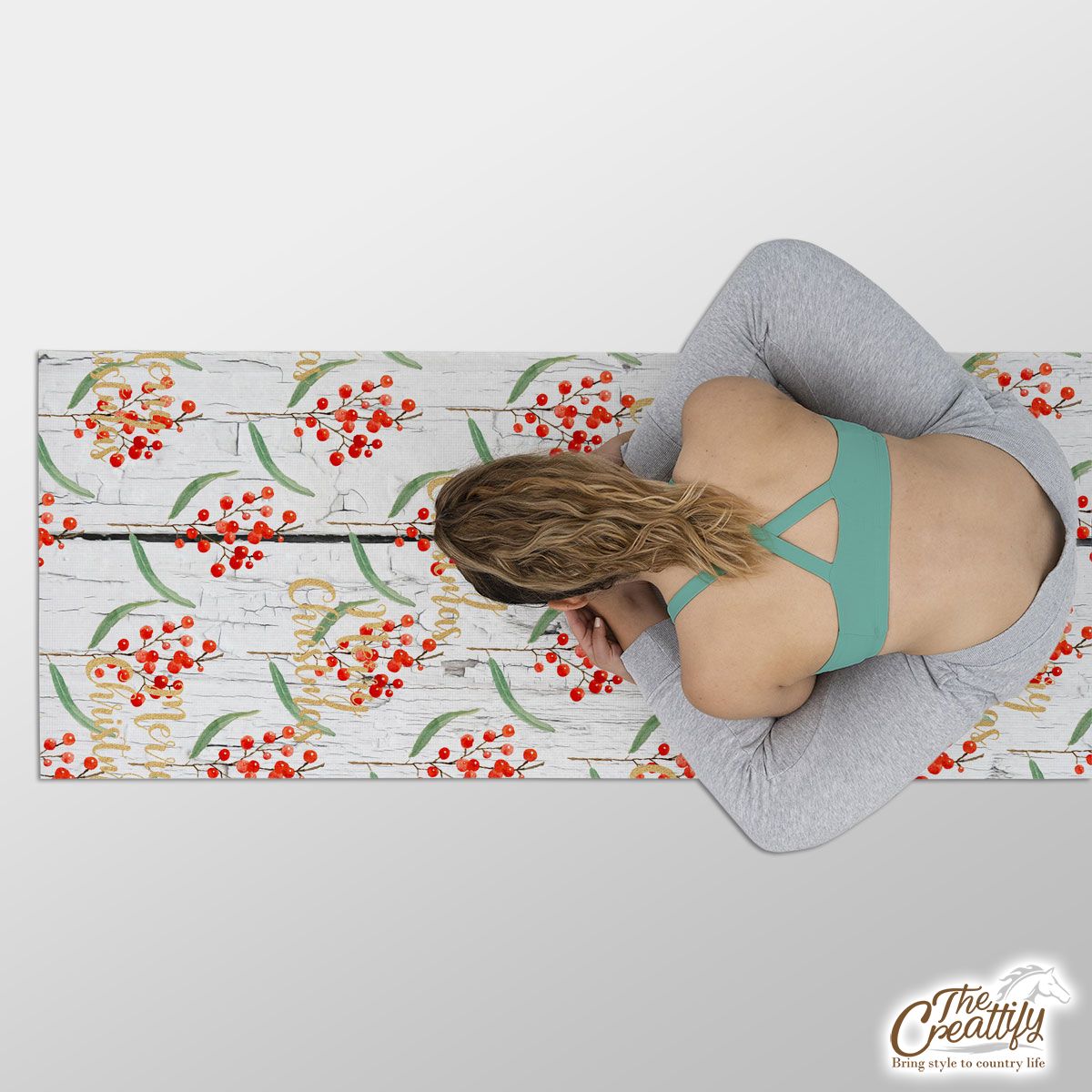 Red Berries With Merry Christmas Wishes Yoga Mat