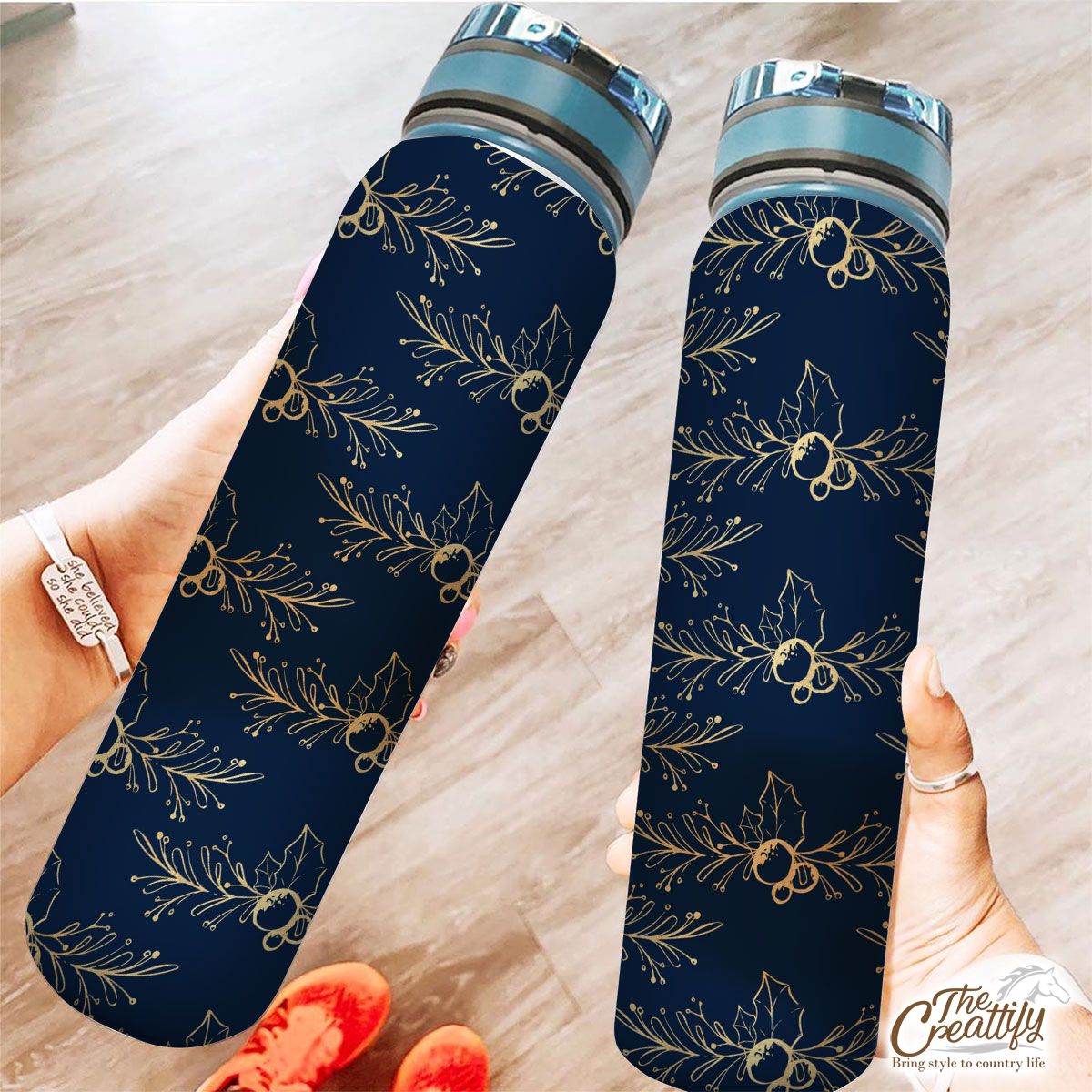 Gold And Blue Christmas Paper 1 Tracker Bottle