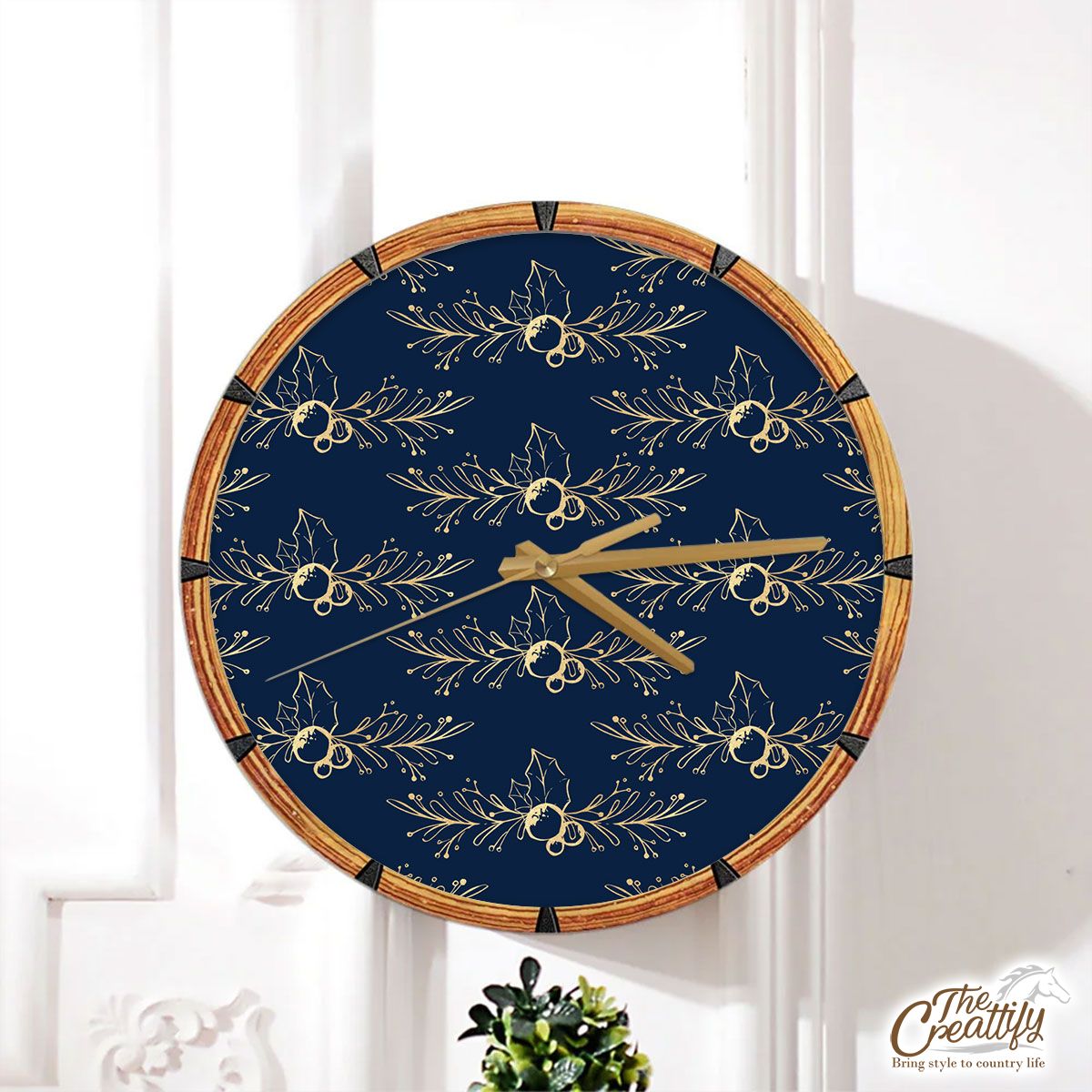 Gold And Blue Christmas Paper 1 Wall Clock