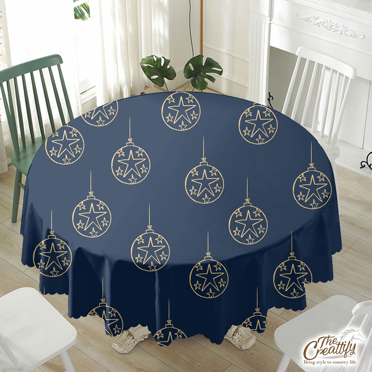 Christmas Balls With Stars Seamless Pattern Waterproof Tablecloth