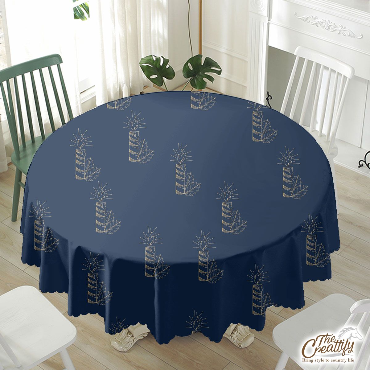 Christmas Candles With Holly Leaf Pattern Waterproof Tablecloth