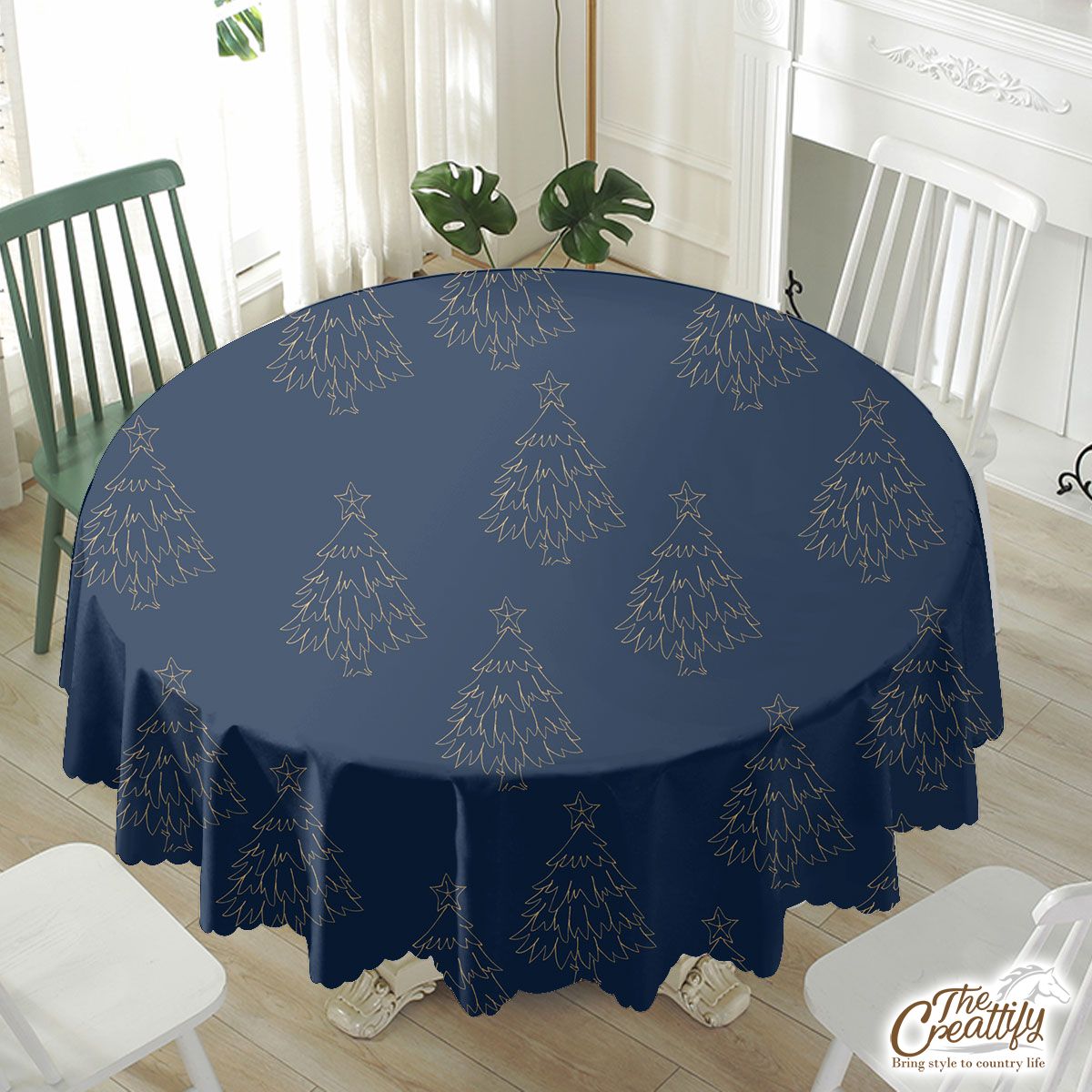Chritsmas Tree Drawing Pattern Waterproof Tablecloth