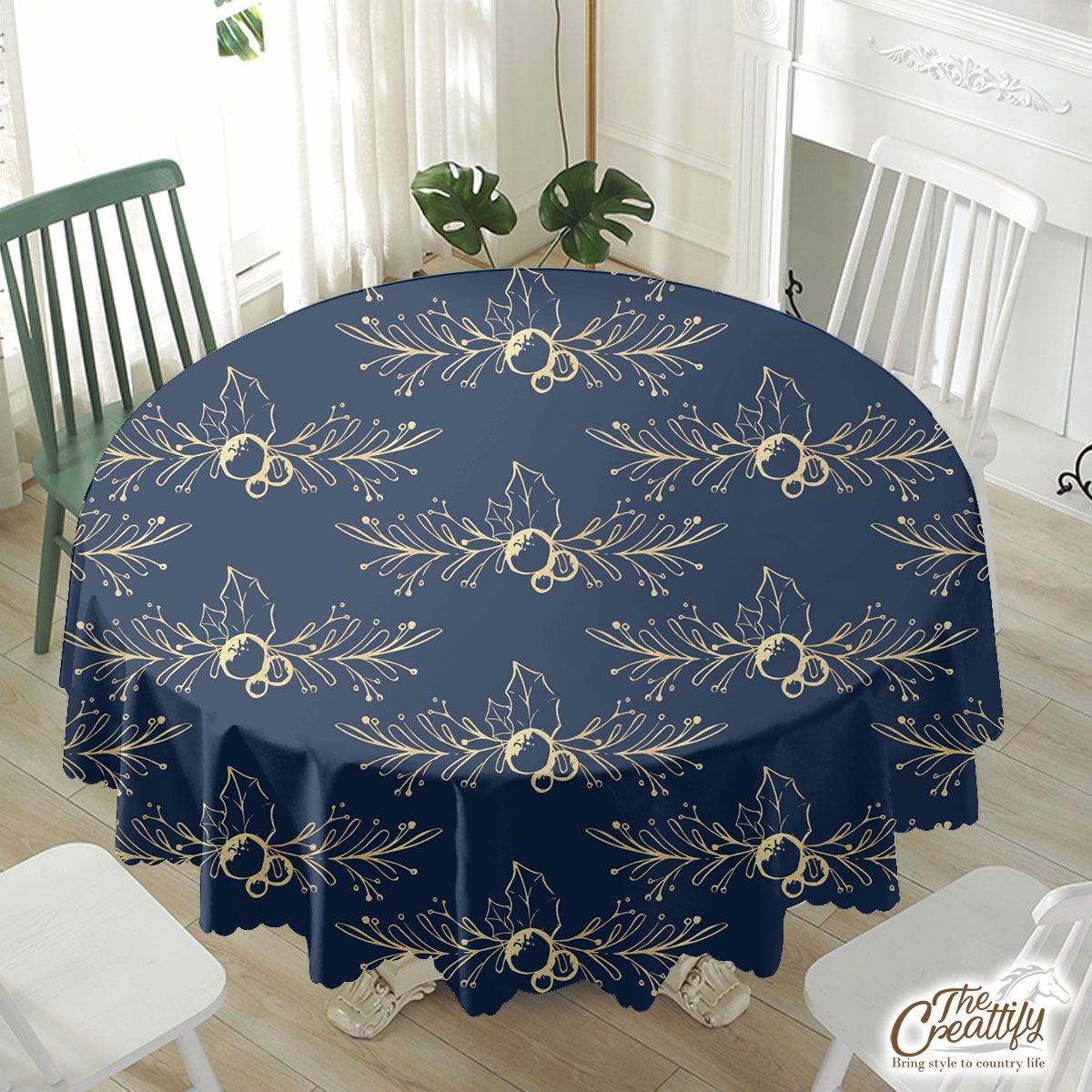 Gold And Blue Christmas Paper 1 Waterproof Tablecloth