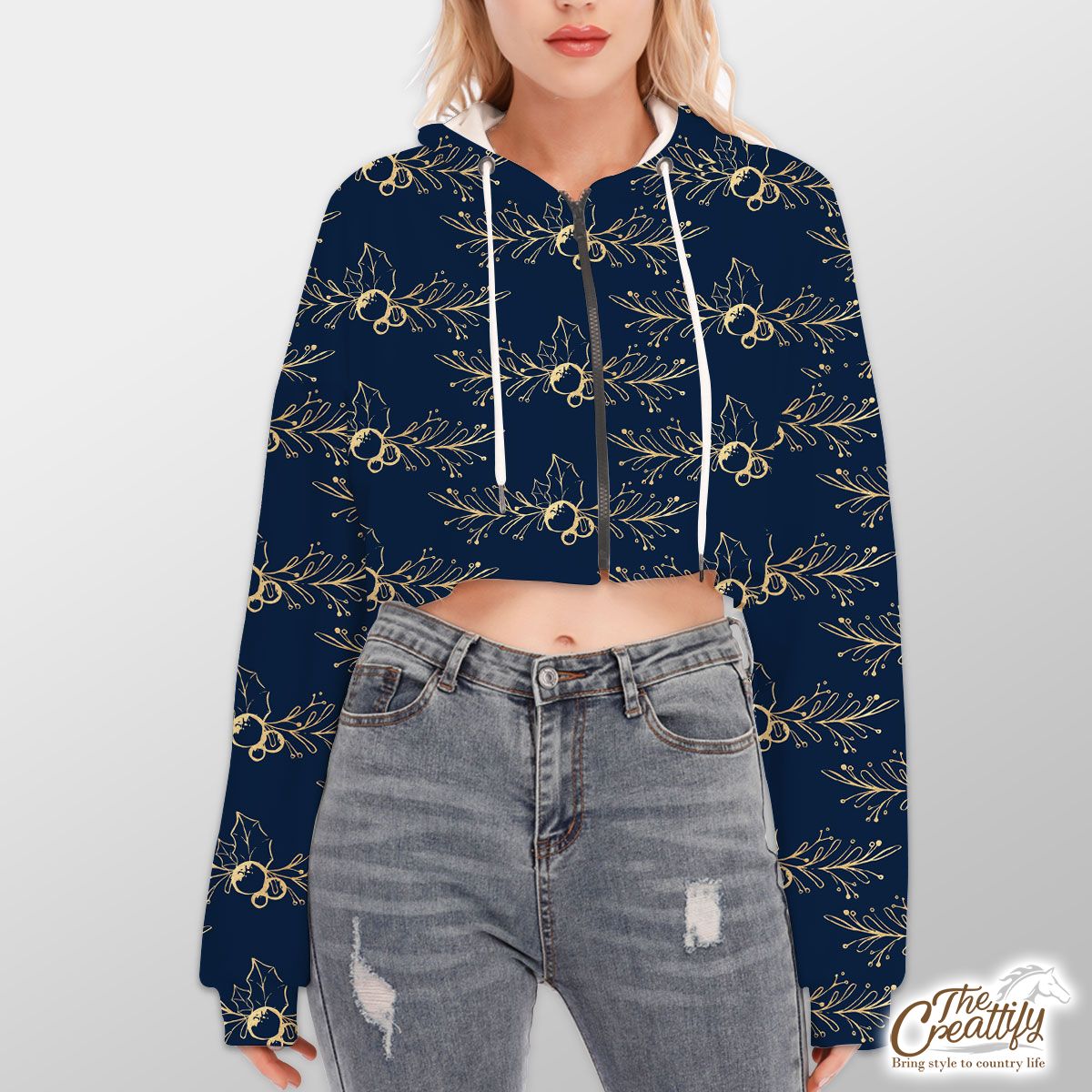 Gold And Blue Christmas Paper 1 Hoodie With Zipper Closure