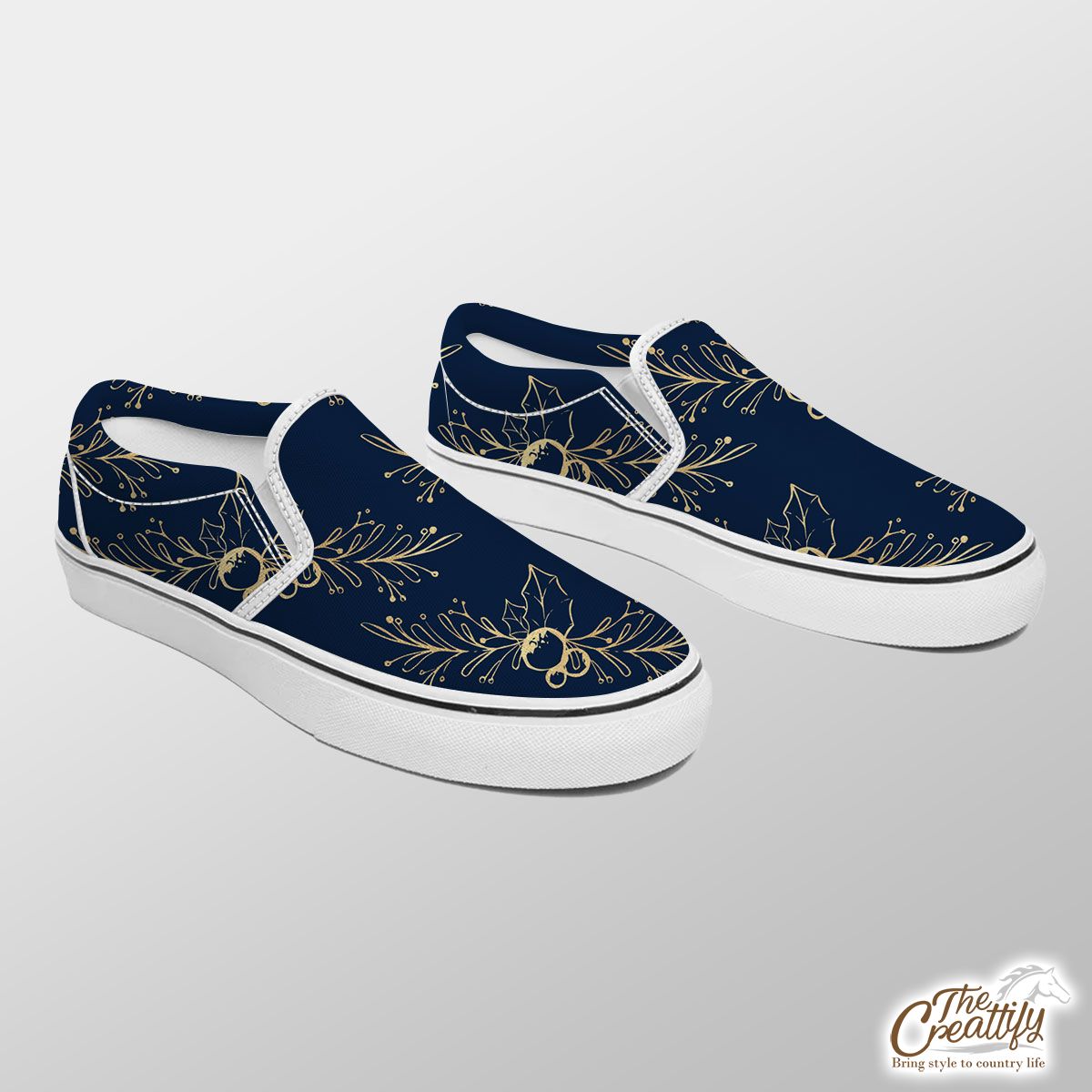 Gold And Blue Christmas Paper 1 Slip On Sneakers