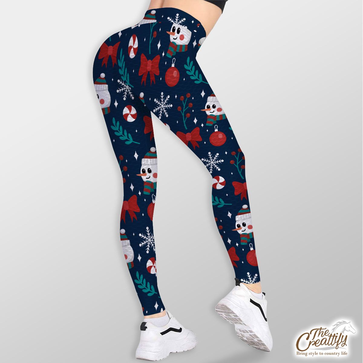 Snowman Face With Baubles And Christmas Bow TikTok Leggings
