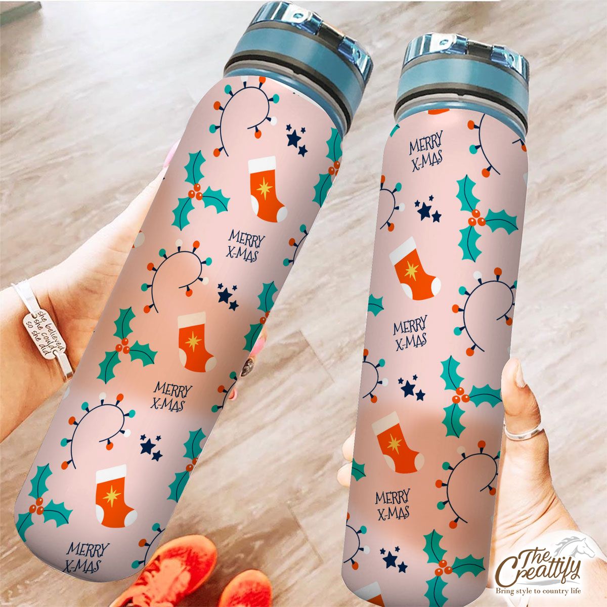 Christmas Socks With Holy Tree Pattern Tracker Bottle