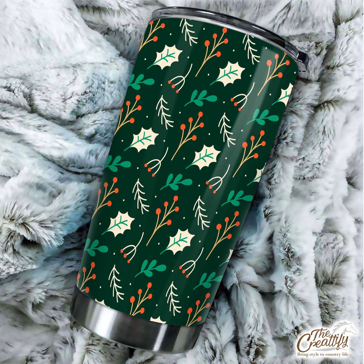 Red Berries And Holly Leaf Pattern Tumbler