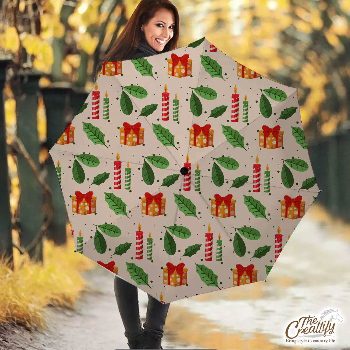 Christmas Gifts And Candles Pattern Umbrella