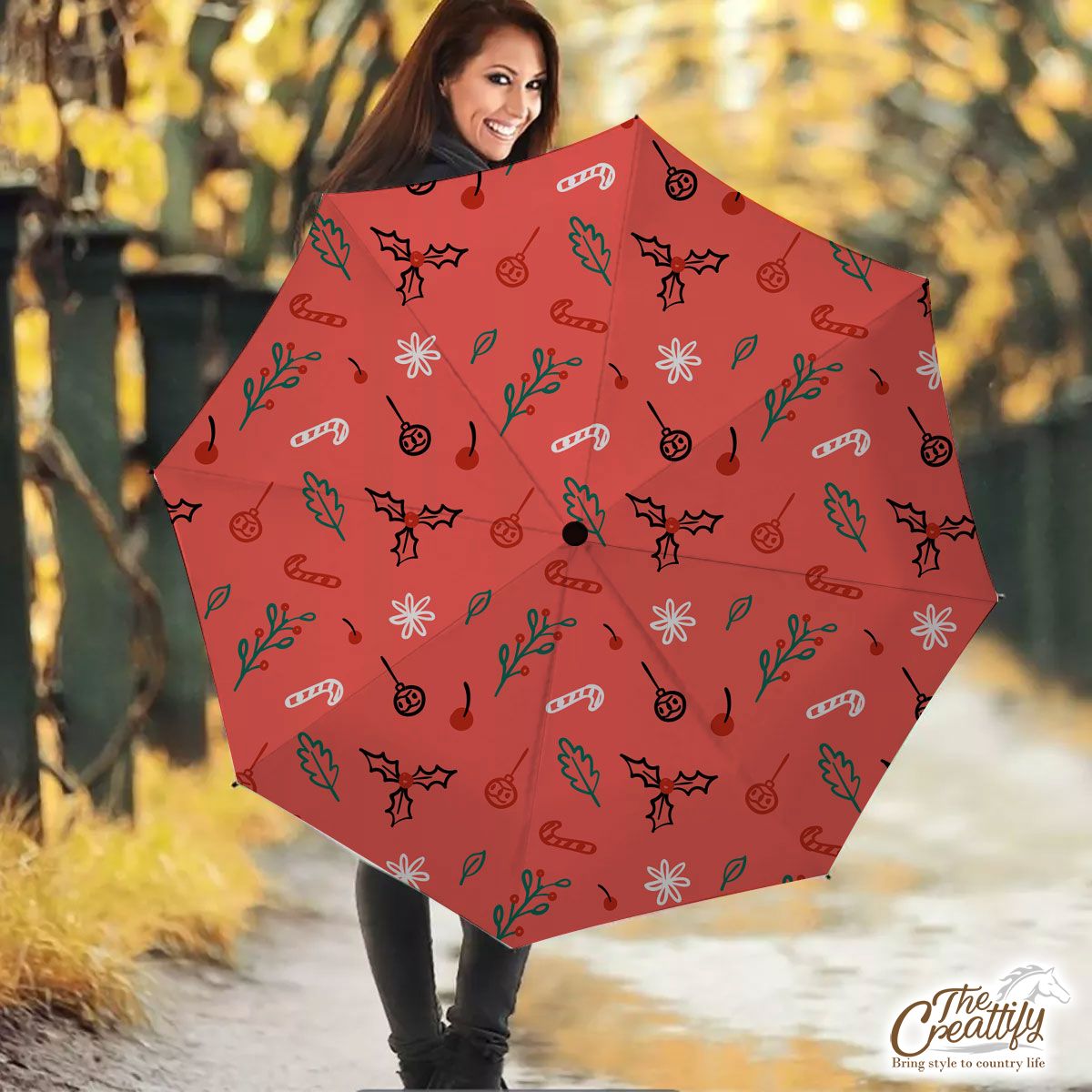 Christmas Lights, Candy Cane And Holly Tree  2 Umbrella