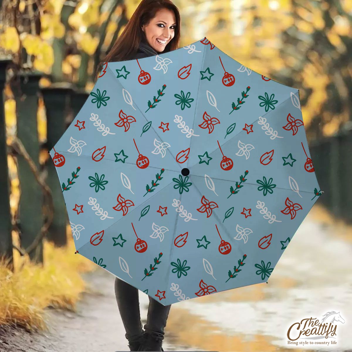 Christmas Lights, Candy Cane And Holly Tree  3 Umbrella