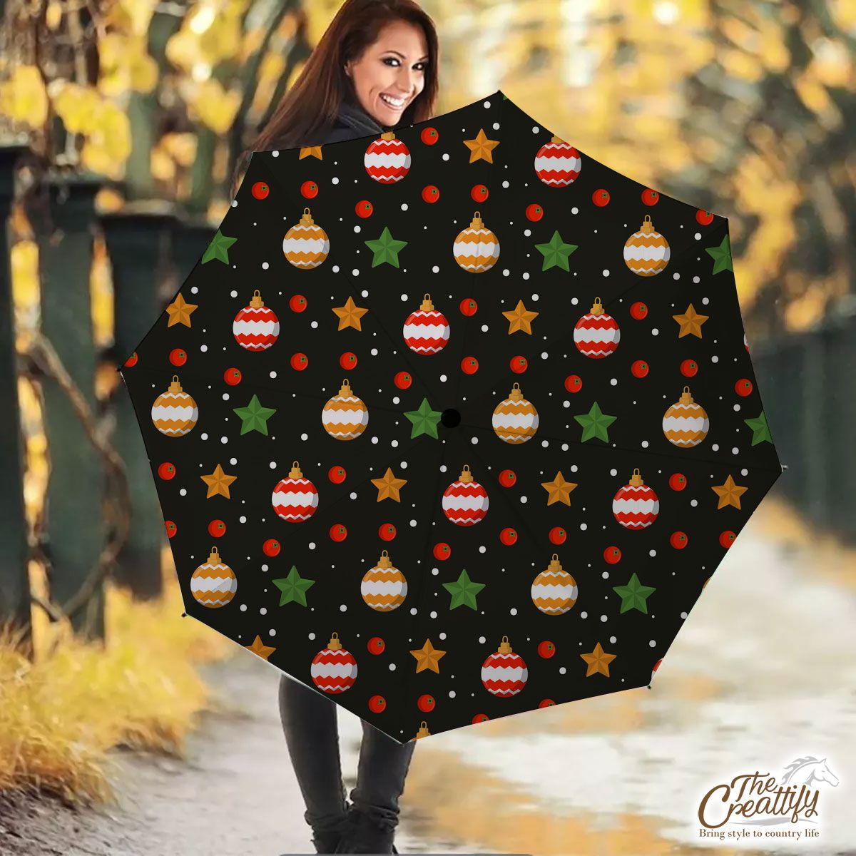Christmas Star And Baubles Seamless Pattern Umbrella