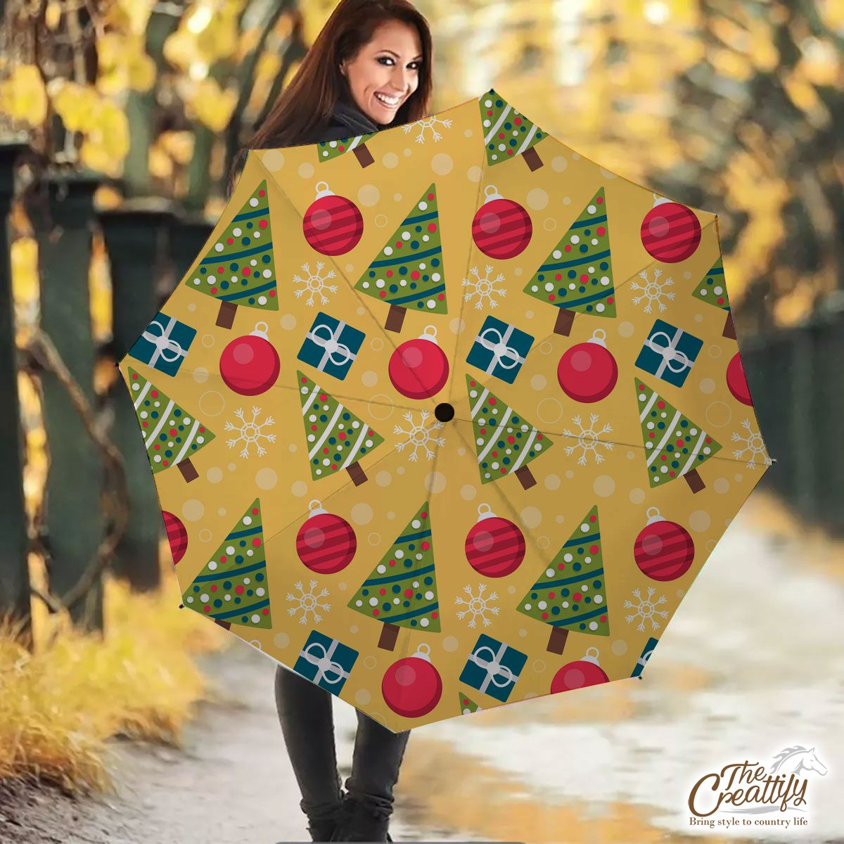Christmas Tree And Baubles Pattern Umbrella