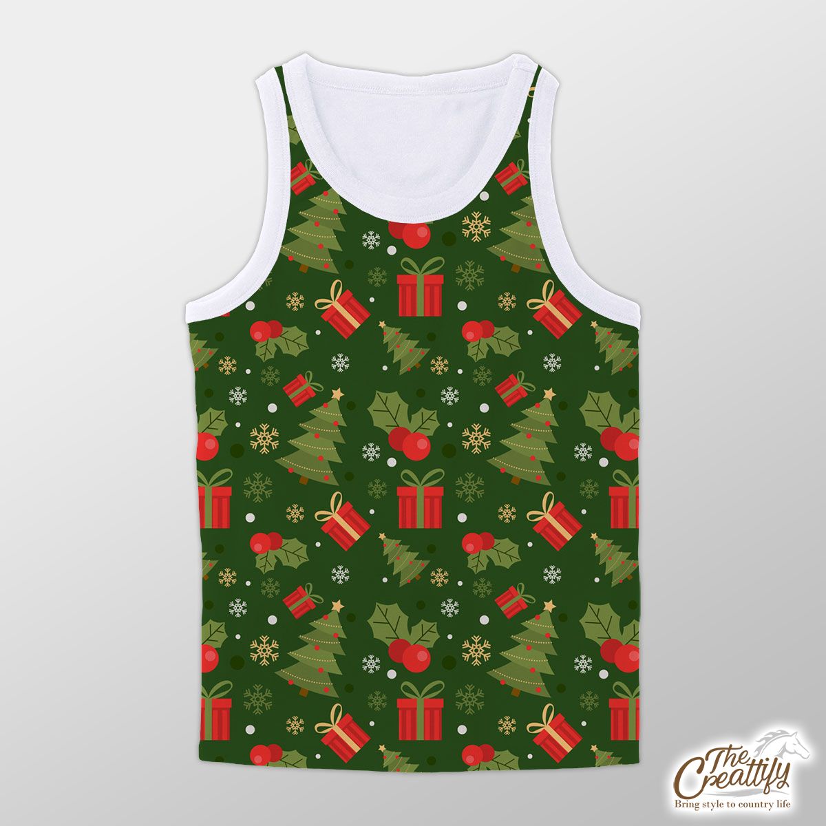 Christmas Tree With Holly Leaf And Presents Unisex Tank Top