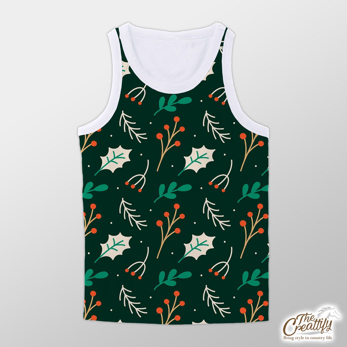Red Berries And Holly Leaf Pattern Unisex Tank Top