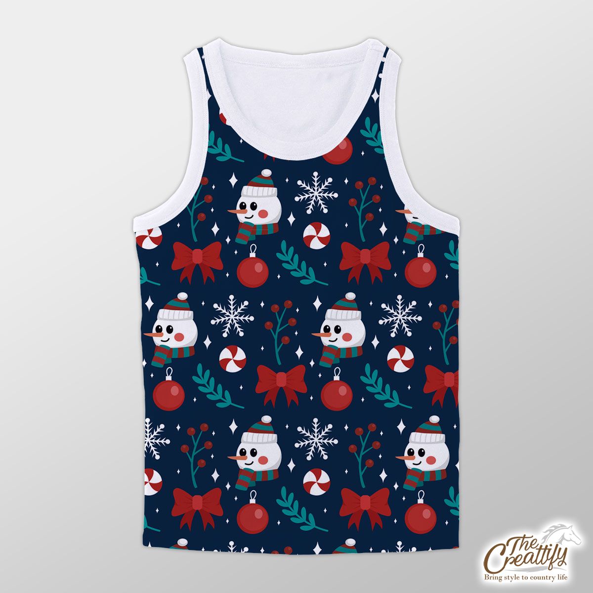 Snowman Face With Baubles And Christmas Bow Unisex Tank Top