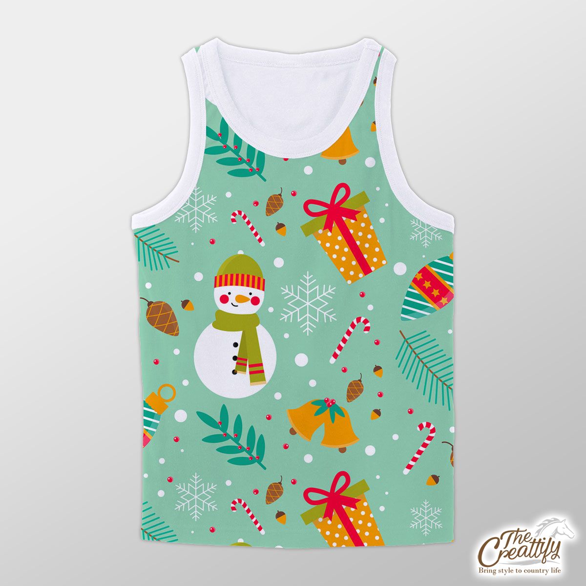Snowman With Christmas Bells Pattern Unisex Tank Top