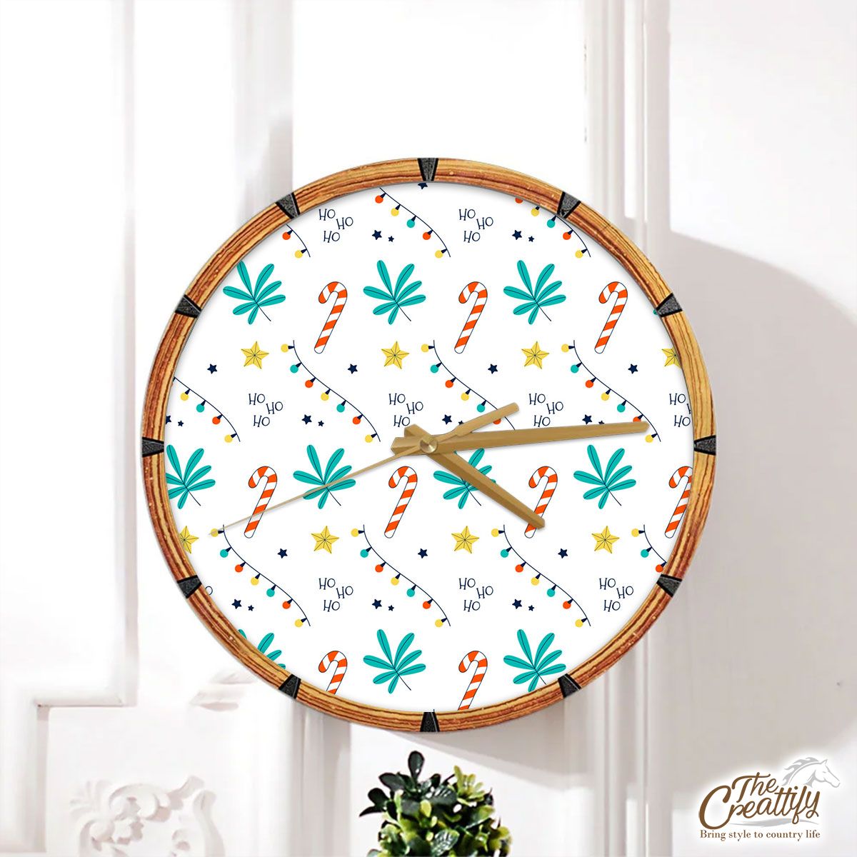 Candy Cane And Christmas Lights Wall Clock