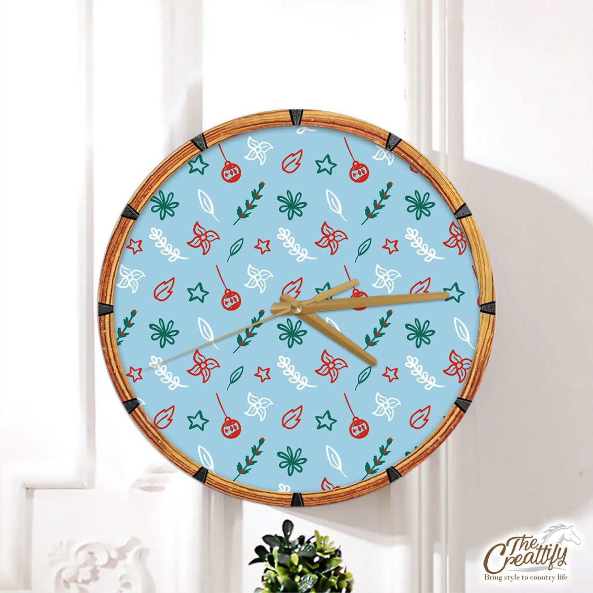 Christmas Lights, Candy Cane And Holly Tree  3 Wall Clock