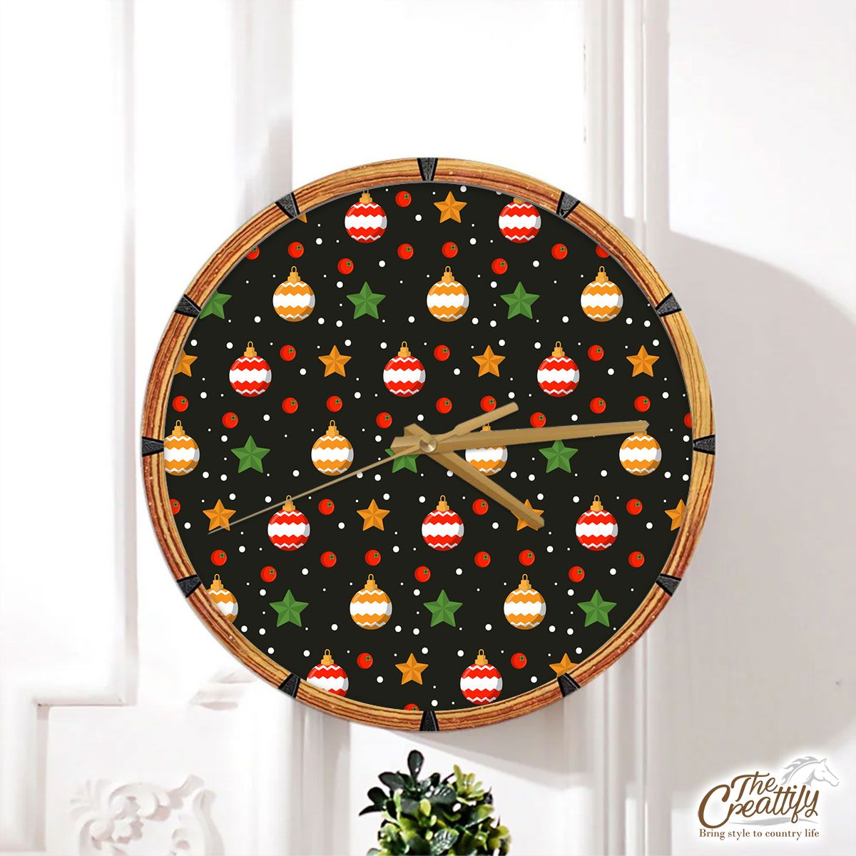Christmas Star And Baubles Seamless Pattern Wall Clock