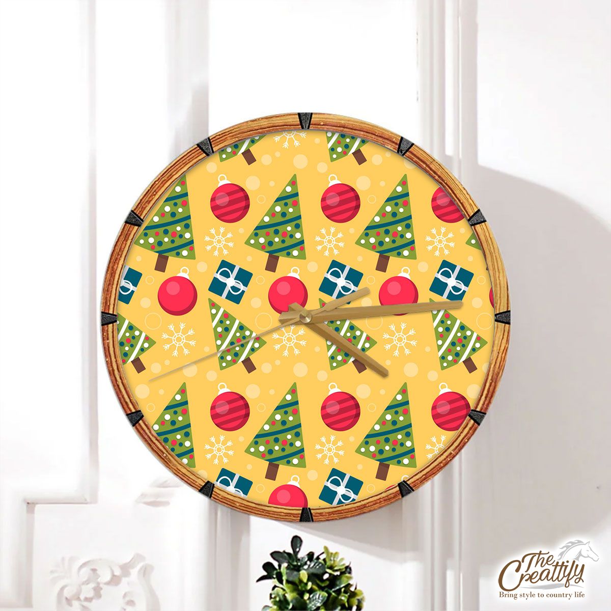 Christmas Tree And Baubles Pattern Wall Clock