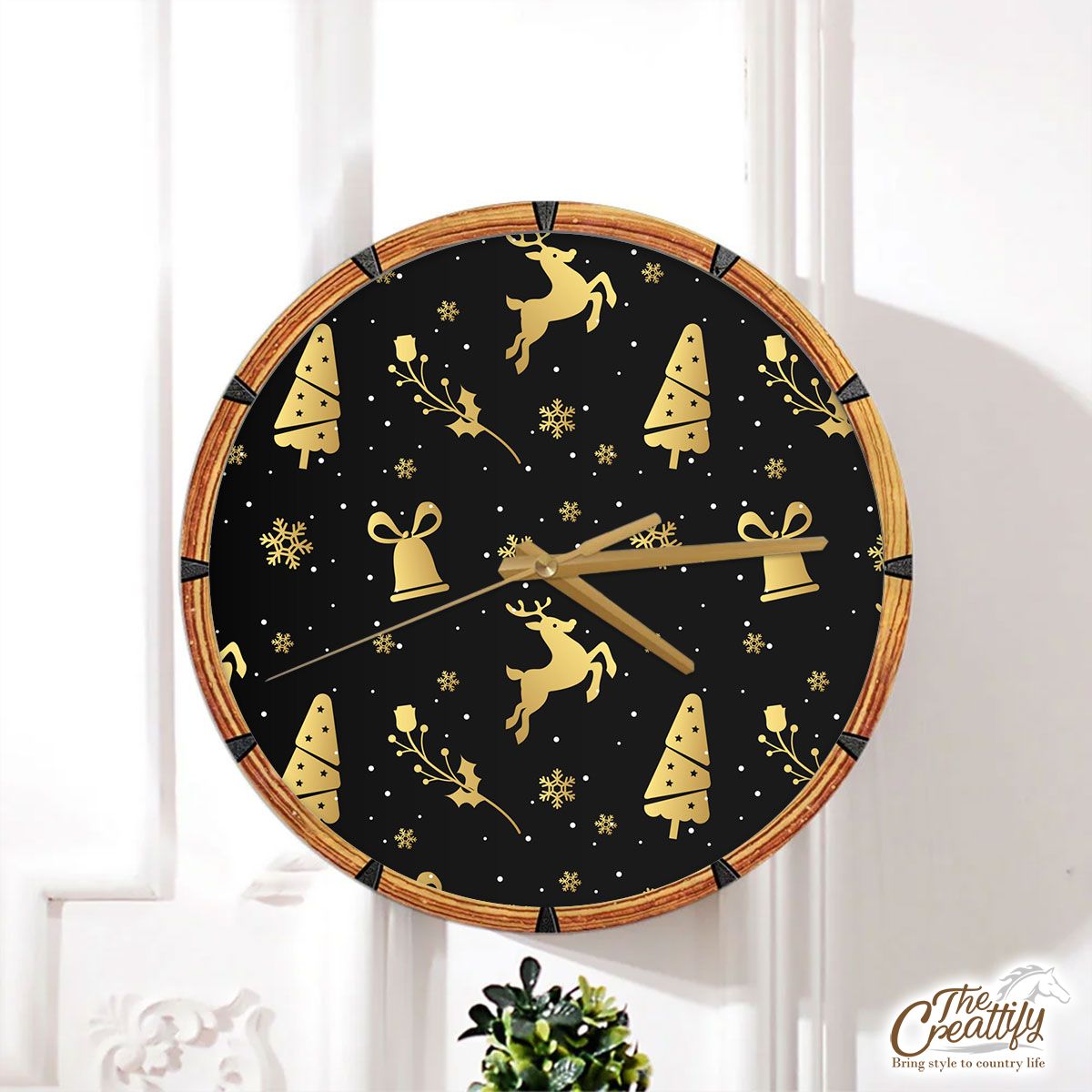 Deer And Thuja Pattern Wall Clock