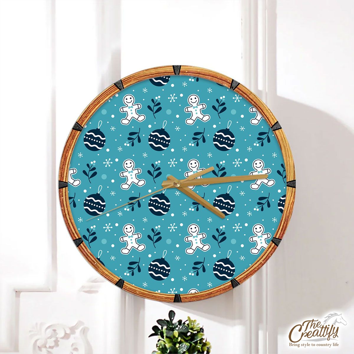 Gingerbread Man Cookies And Christmas Balls Wall Clock