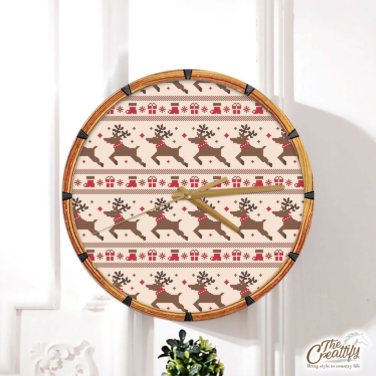 Santa Reindeer And Christmas Gifts Wall Clock