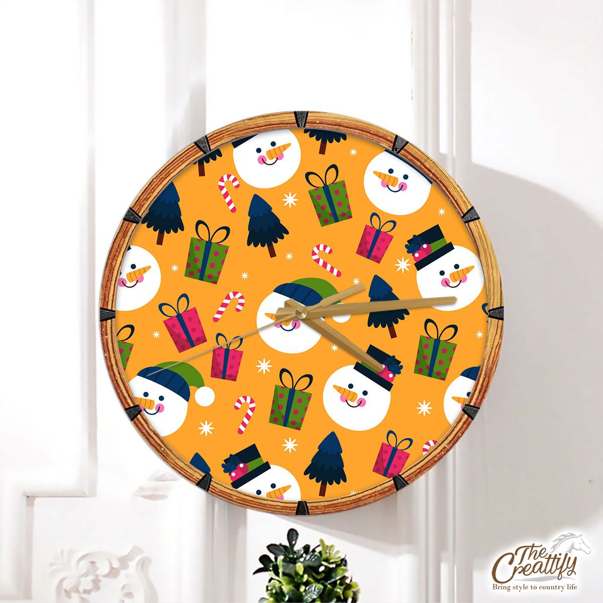 Snowman Face With Christmas Presents Wall Clock