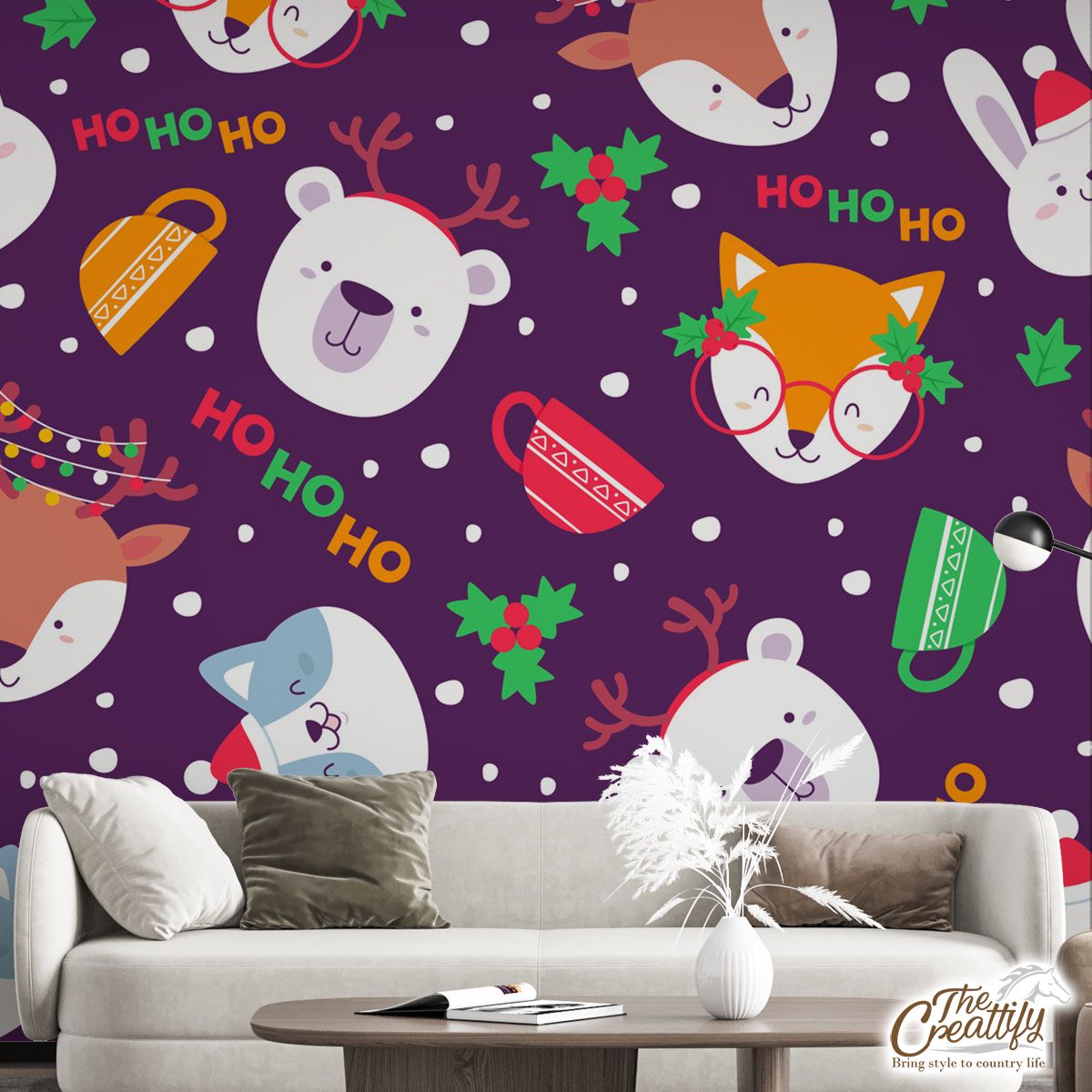 Animal With Tea Cup And Holly Tree Wall Mural