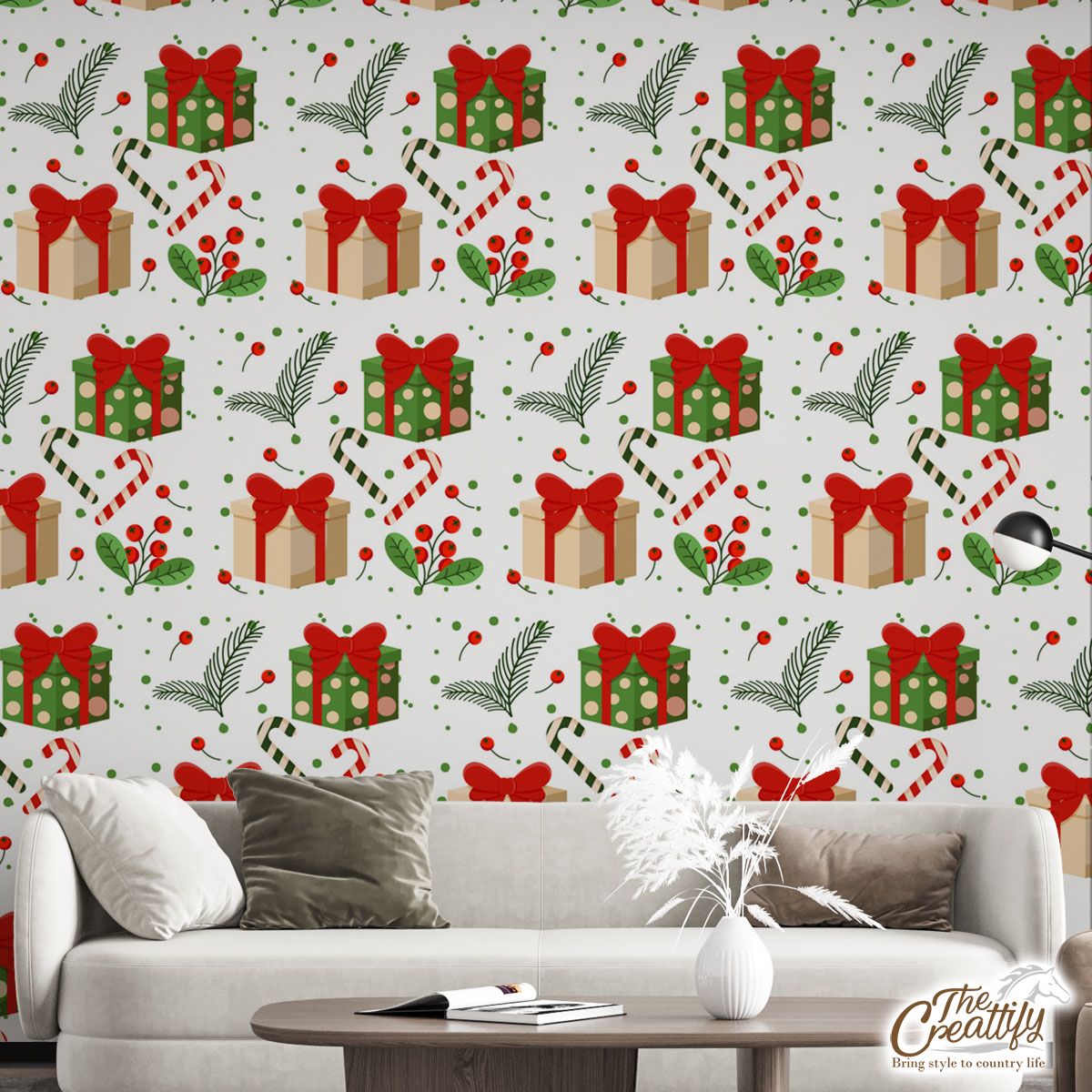 Christmas Gifts And Red Berries Wall Mural