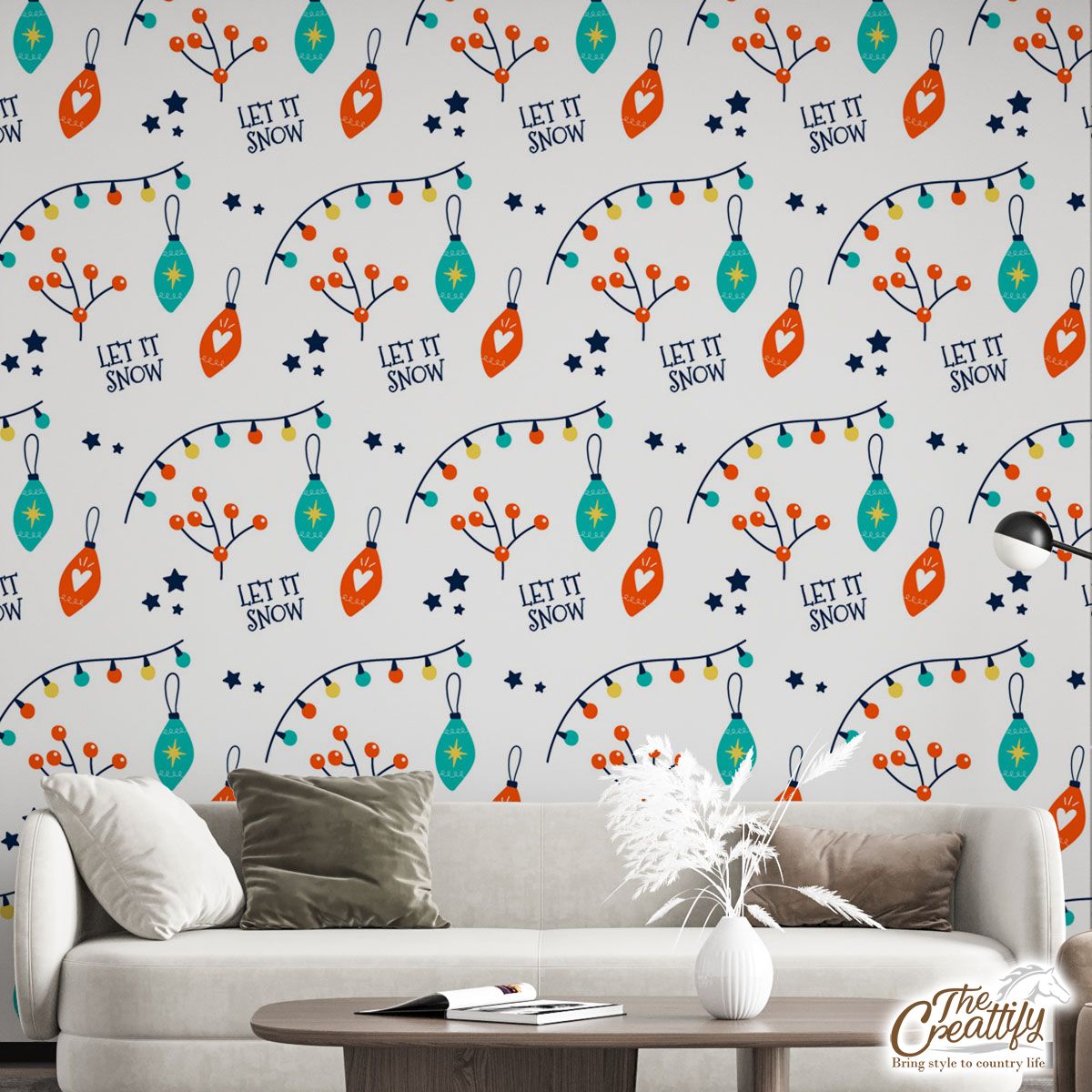 Christmas Lights And Baubles Pattern Wall Mural