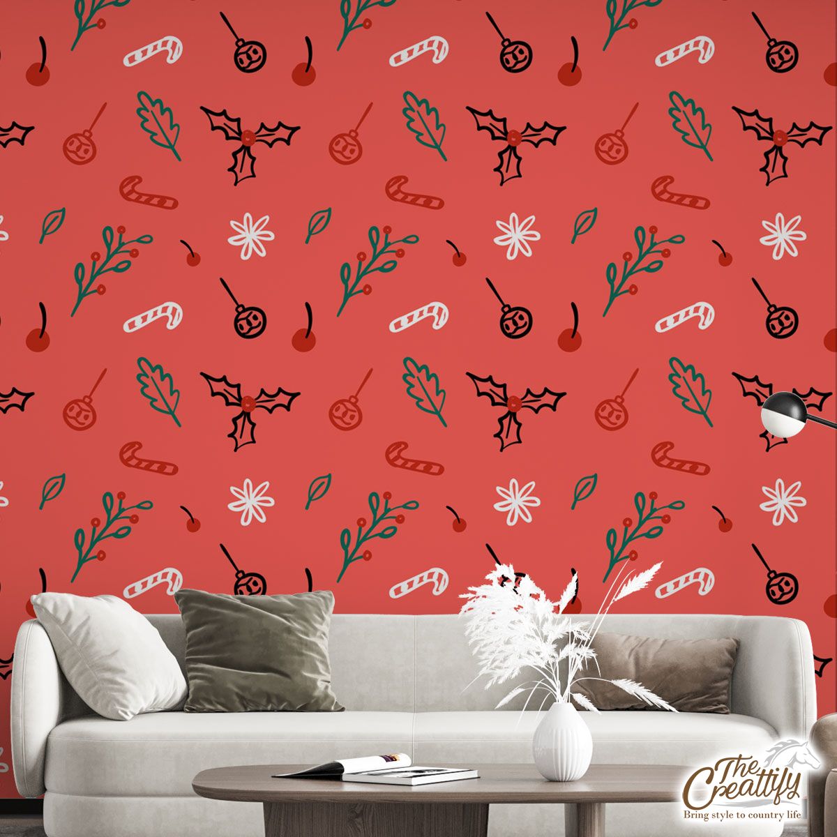 Christmas Lights, Candy Cane And Holly Tree  2 Wall Mural