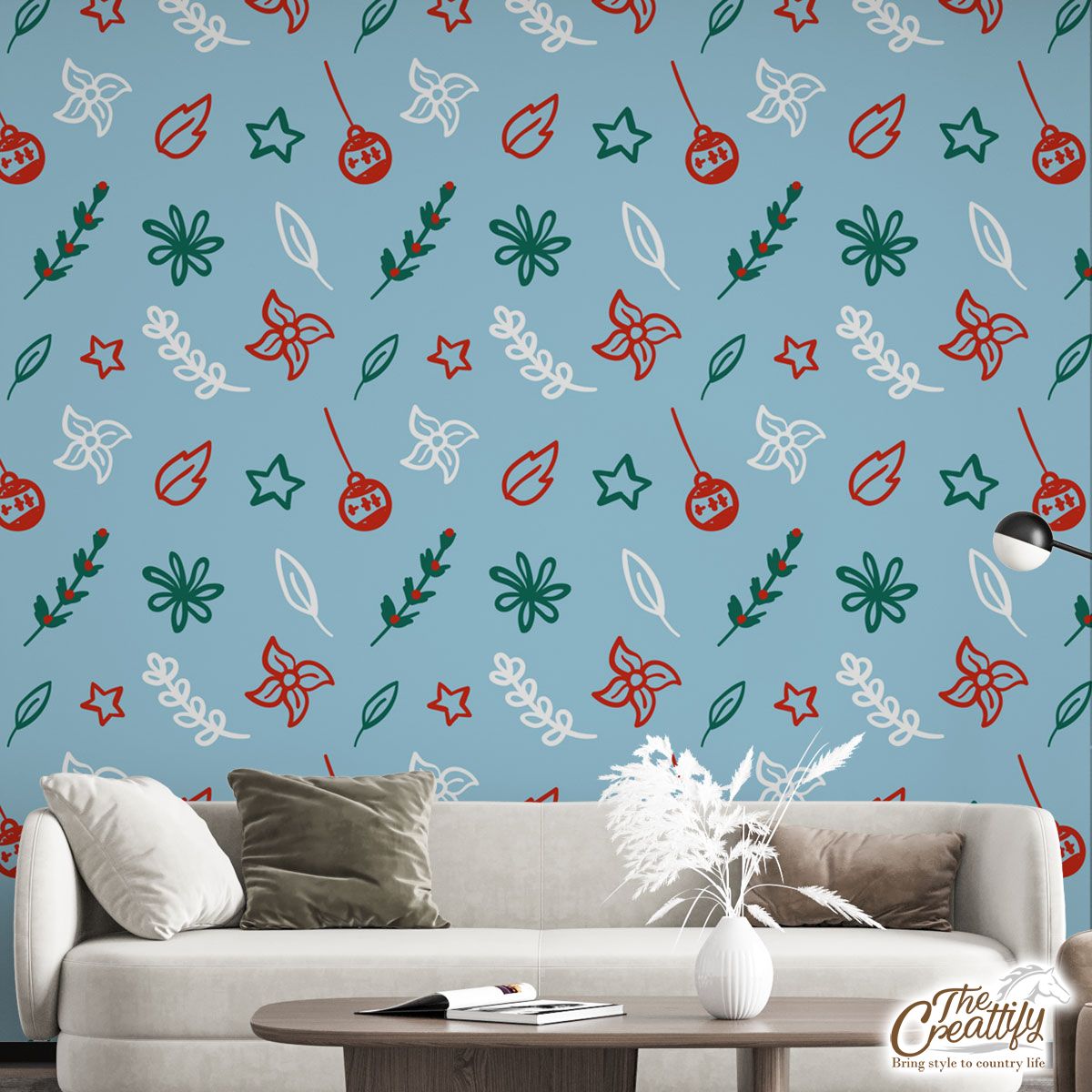 Christmas Lights, Candy Cane And Holly Tree  3 Wall Mural