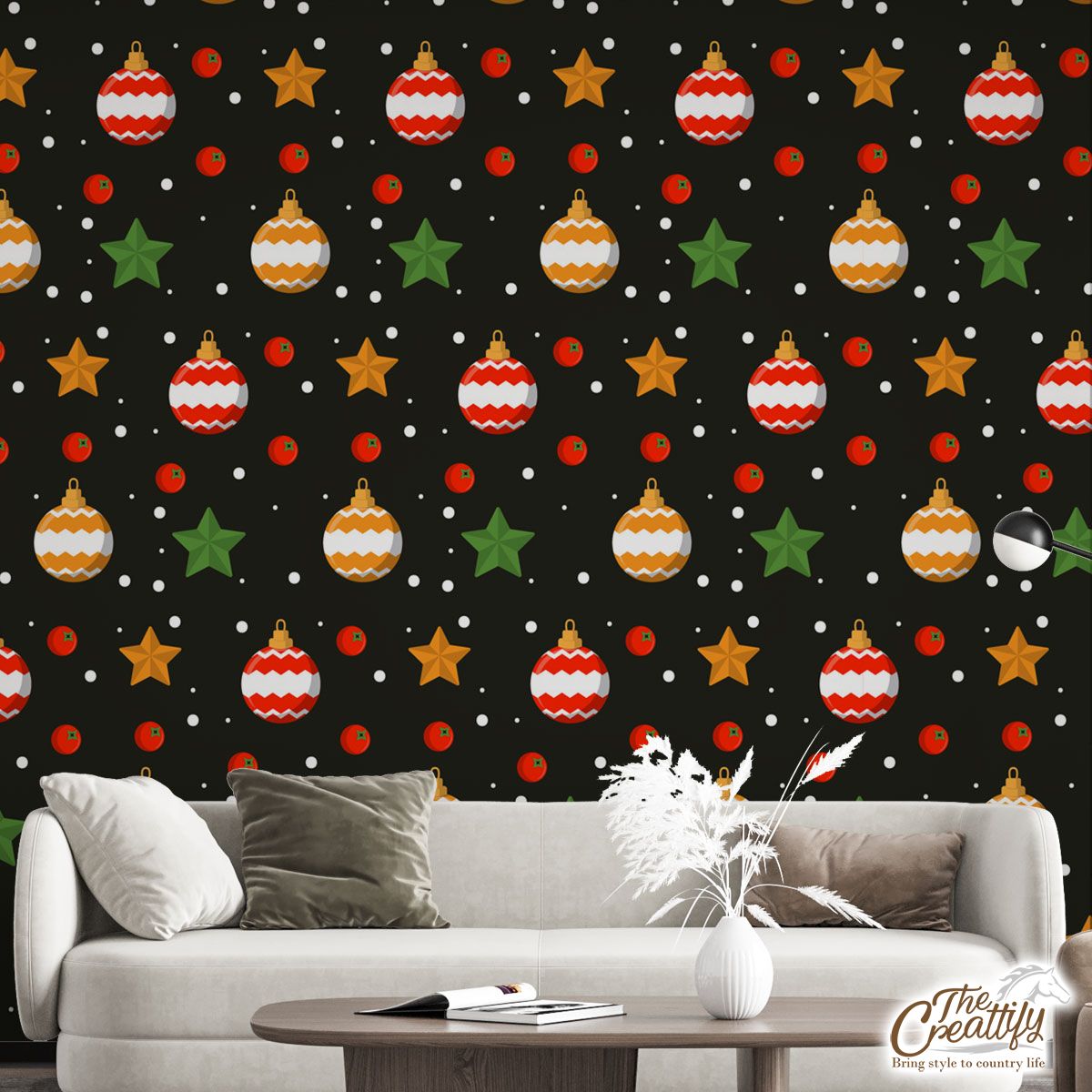Christmas Star And Baubles Seamless Pattern Wall Mural