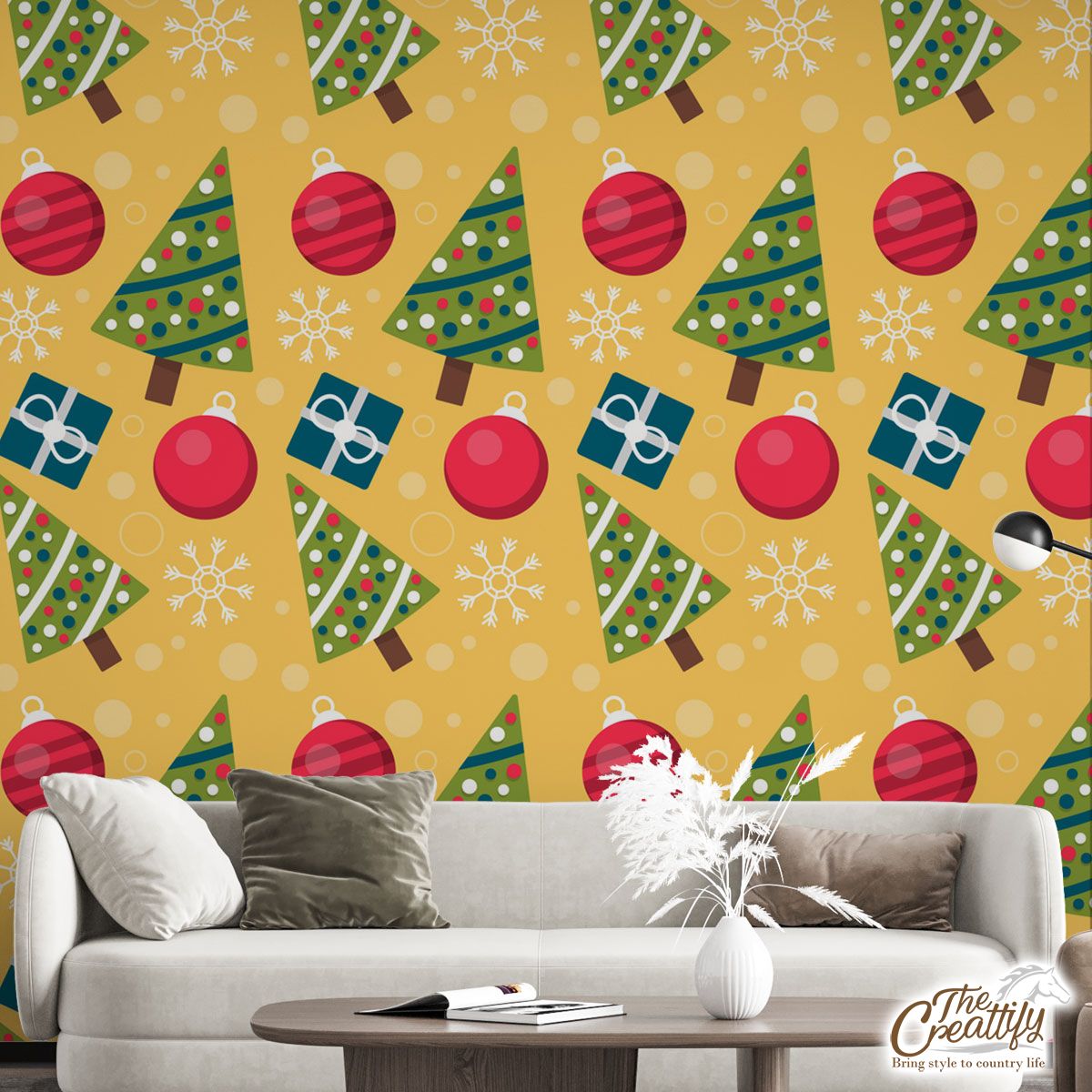 Christmas Tree And Baubles Pattern Wall Mural