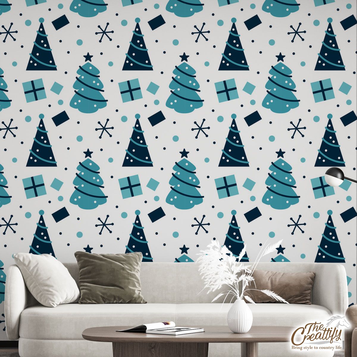 Christmas Tree With Snowflake Pattern Wall Mural