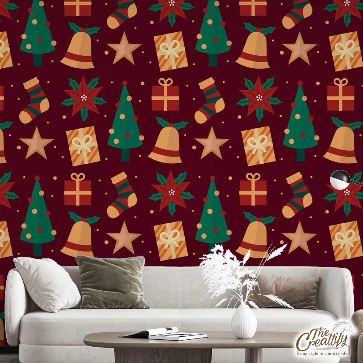 Thuja With Christmas Bells Pattern Wall Mural