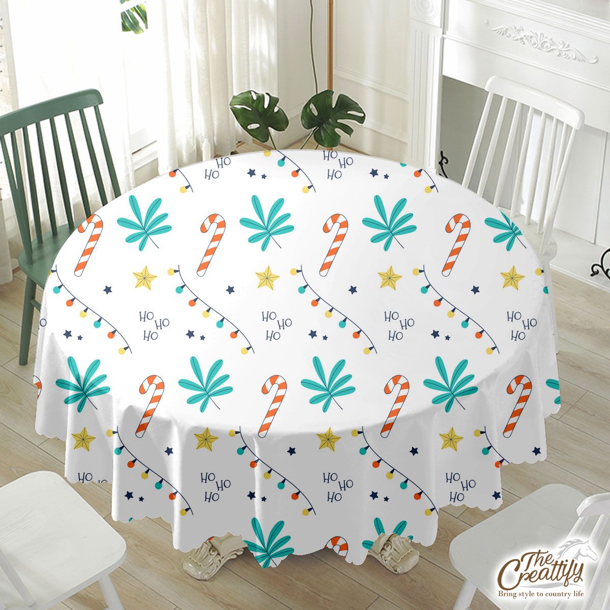 Candy Cane And Christmas Lights Waterproof Tablecloth